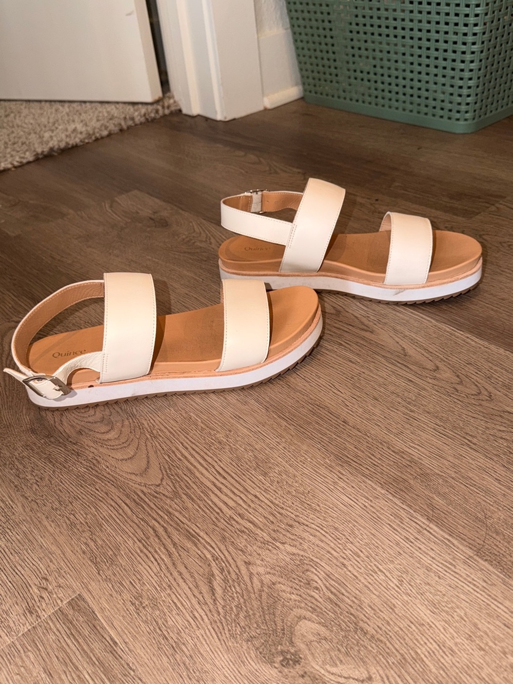 Quince Cream Two-Strap Slingback Sandals with Tan Footbed - Picture 5 of 6